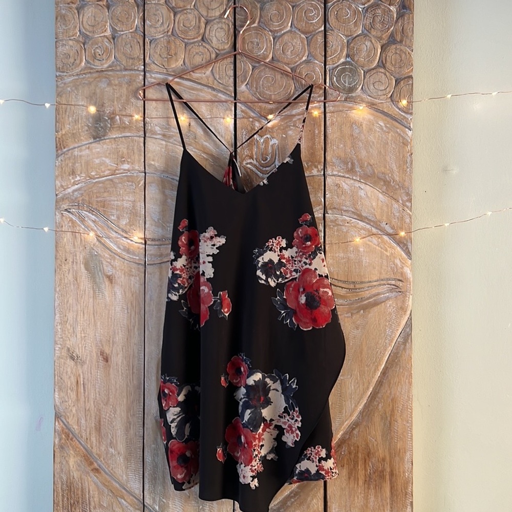 🏆 🌿HP🌿 Free People Floral Print Racer Back Tank in Black Size L